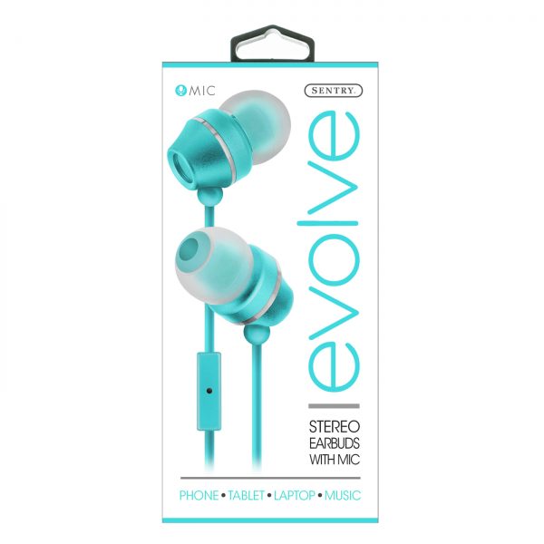 Sentry Industries HM165: Stereo Earbuds with in-line Mic in white package In Green