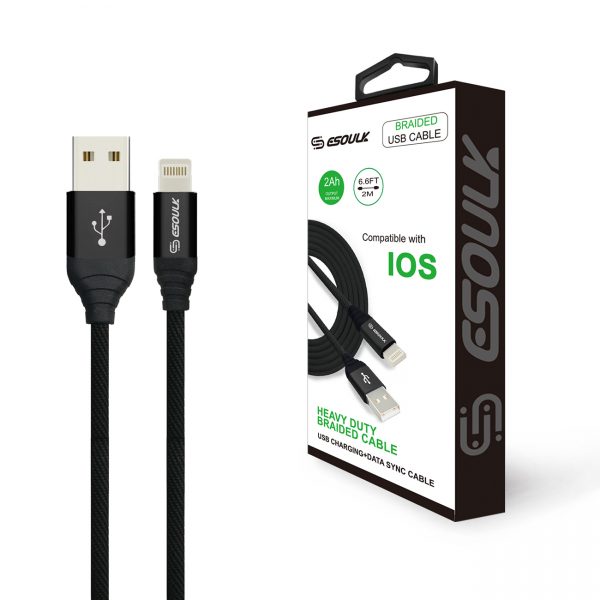 Esoulk Canvas Cable 6.6ft  For 8 PIN In Black