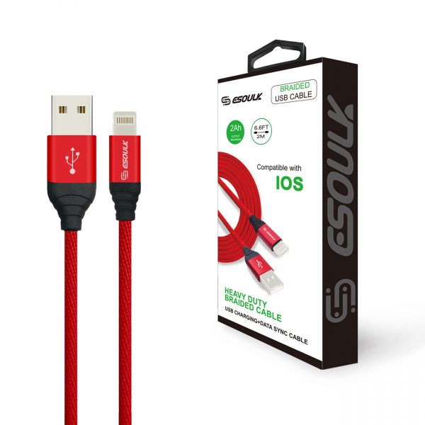 Esoulk Canvas Cable 6.6ft  For 8 PIN In Red