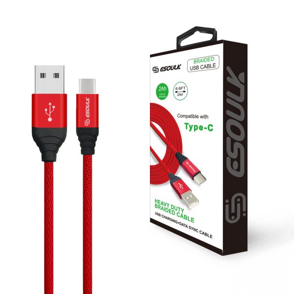 Esoulk Canvas Cable 6.6ft  For Type-C In Red