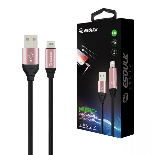 6ft 2.4A Cable with earphone port For 8 PIN In Rose Gold