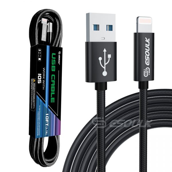 Esoulk 1.7A 10FT USB Cable For 8 PIN In Black