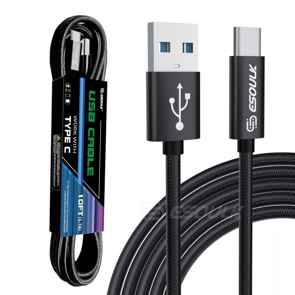 Esoulk 1.7A 10FT USB Cable For Type-C  In Black