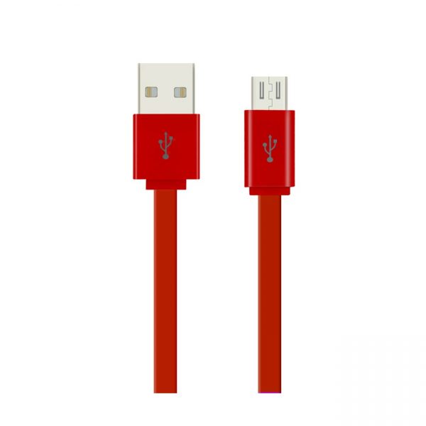 REIKO FLAT MICRO USB DATA CABLE 3.2FT IN RED
