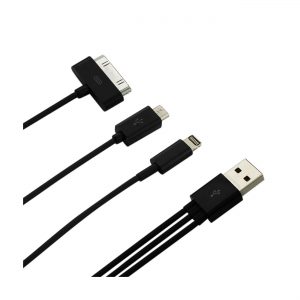 REIKO IPHONE 4G/ IPHONE 5/ IPHONE 6 AND MICRO USB TRIO 3-IN-1 USB DATA CABLE 0.58FT IN BLACK