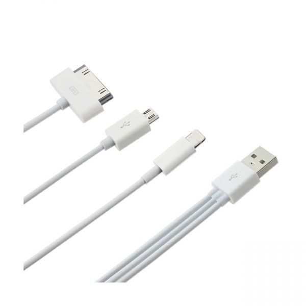 REIKO IPHONE 4G/ IPHONE 5/ IPHONE 6 AND MICRO USB TRIO 3-IN-1 USB DATA CABLE 0.58FT IN WHITE