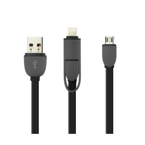 REIKO IPHONE 6 AND MICRO USB FLAT CABLE 3.2FT 2-IN-1 USB DATA IN BLACK