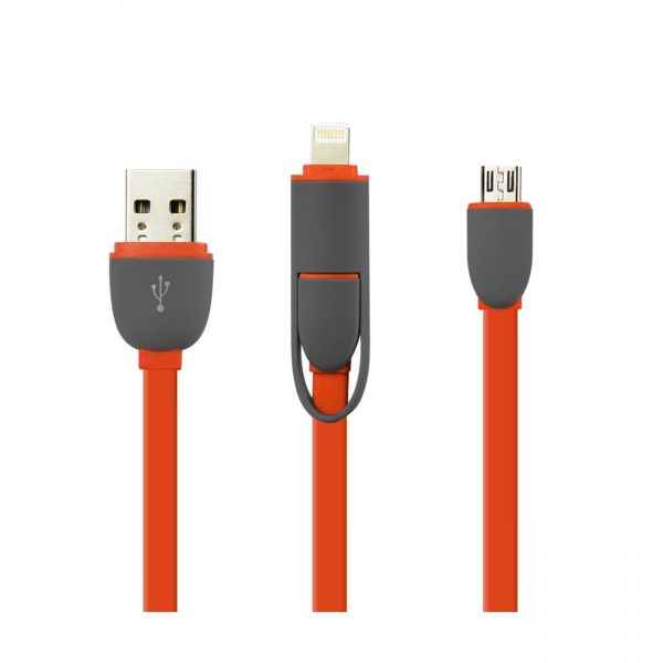 REIKO IPHONE 6 AND MICRO USB FLAT CABLE 3.2FT 2-IN-1 USB DATA IN CORAL RED