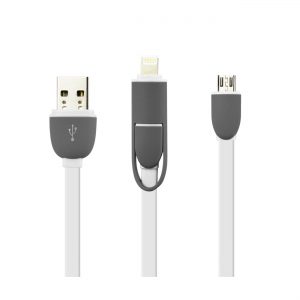REIKO IPHONE 6 AND MICRO USB FLAT CABLE 3.2FT 2-IN-1 USB DATA IN WHITE