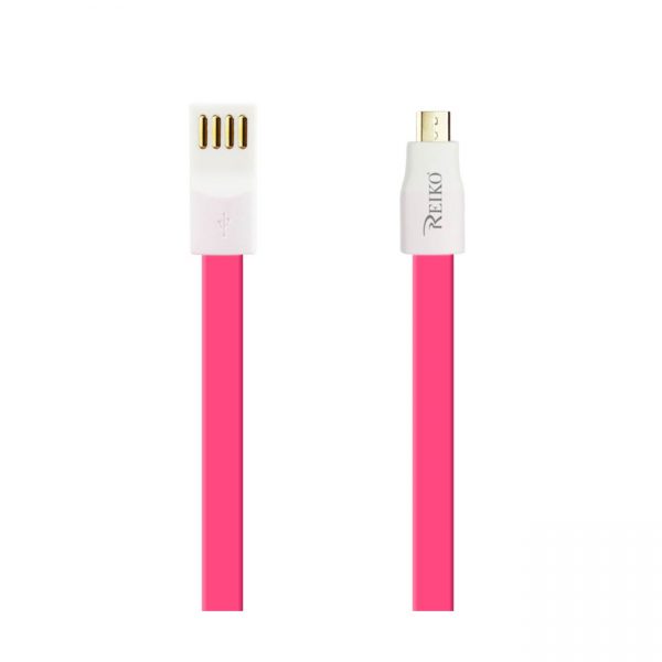 REIKO FLAT MAGNETIC GOLD PLATED MICRO USB DATA CABLE 0.7 FOOT IN HOT PINK