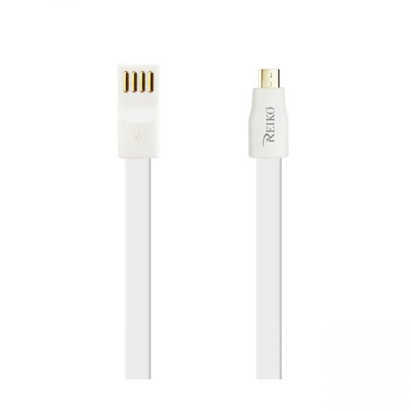 REIKO FLAT MAGNETIC GOLD PLATED MICRO USB DATA CABLE 0.7 FOOT IN WHITE