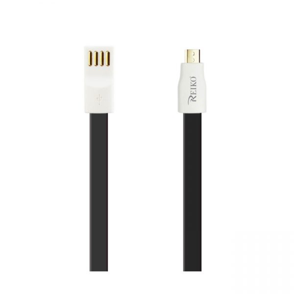 REIKO FLAT MICRO USB GOLD PLATED DATA CABLE 3.9FT WITH CABLE TIE IN BLACK