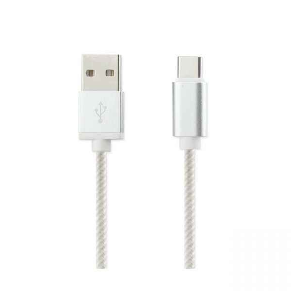 REIKO NYLON BRAIDED MICRO USB 2.0 CHARGING & SYNC DATA CABLE FOR TYPE C DEVICE IN SILVER