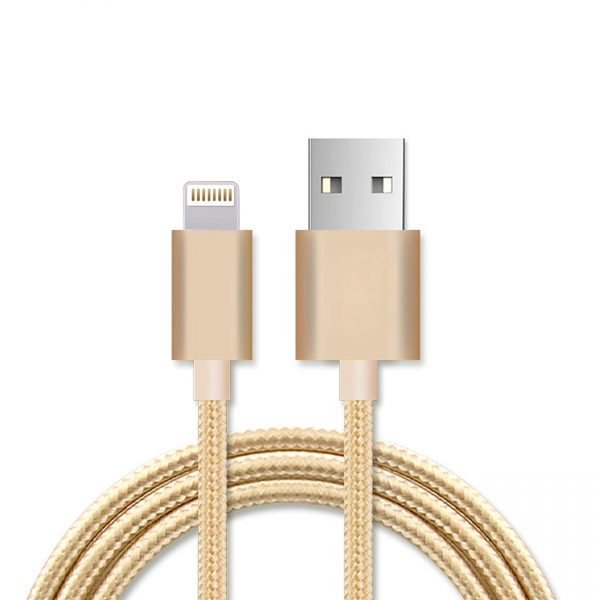 Reiko 3.3FT Metal Connector & Nylon Braided 8 PIN USB 2.0 Data Cable In Gold