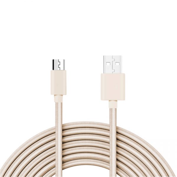 Reiko 3.3FT Metal Connector & Nylon Braided Micro USB 2.0 Data Cable In Gold