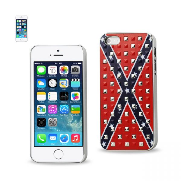 REIKO IPHONE SE/ 5S/ 5STUDDED PLATING RIVETS CONFEDERATE FLAG DESIGN CASE IN RED