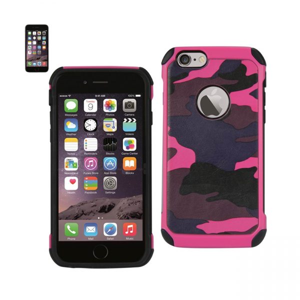 REIKO IPHONE 6 PLUS HYBRID LEATHER CAMOUFLAGE CASE IN PINK