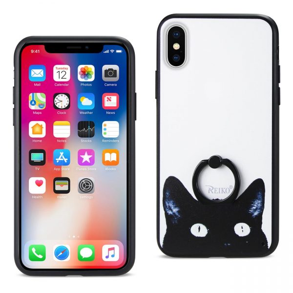 REIKO iPhone X/iPhone XS CAT DESIGN CASE WITH ROTATING RING STAND HOLDER