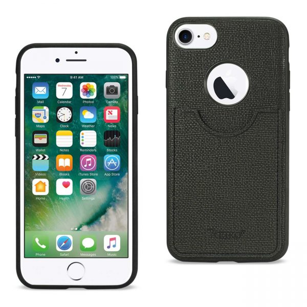 Reiko iPhone 8/ 7 Anti-Slip Texture Protector Cover With Card Slot In Black