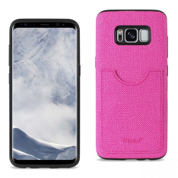 REIKO SAMSUNG GALAXY S8/ SM ANTI-SLIP TEXTURE PROTECTOR COVER WITH CARD SLOT IN HOT PINK