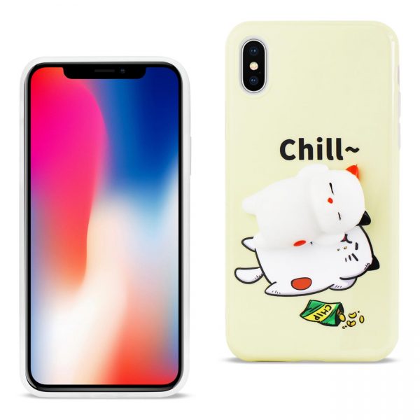 REIKO iPhone X/iPhone XS TPU DESIGN CASE WITH  3D SOFT SILICONE POKE SQUISHY SLEEPING CAT