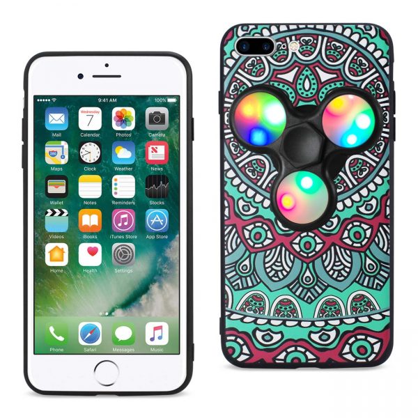 Reiko Design The Inspiration Of Peacock iPhone 8 Plus/ 7 Plus Case With Led Fidget Spinner Clip On In Teal