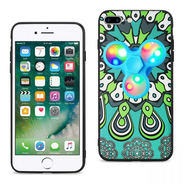 Reiko Design The Inspiration Of Peacock iPhone 8 Plus/ 7 Plus Case With Led Fidget Spinner Clip On In Turquoise