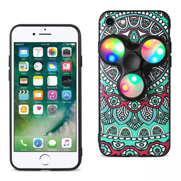Reiko Design The Inspiration Of Peacock iPhone 8/ 7 Case With Led Fidget Spinner Clip On In Teal