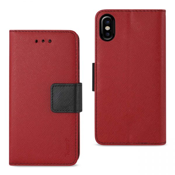 REIKO iPhone X/iPhone XS 3-IN-1 WALLET CASE IN RED