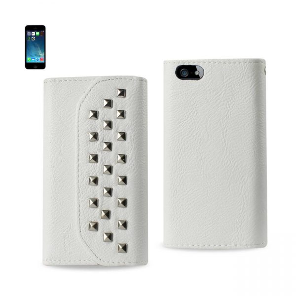 REIKO IPHONE SE/ 5S/ 5 STUDS WALLET CASE IN WHITE