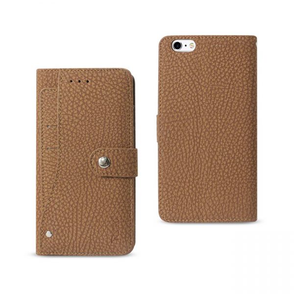 REIKO IPHONE 6 PLUS/ 6S PLUS WALLET CASE WITH SLIDE OUT POCKET AND FOLD STAND IN BROWN