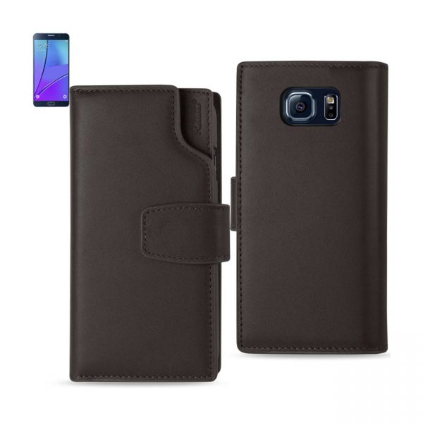 REIKO SAMSUNG GALAXY NOTE 5 GENUINE LEATHER WALLET CASE WITH OPEN THUMB CUT IN UMBER