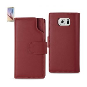Reiko Samsung Galaxy S6 Genuine Leather Wallet Case With Open Thumb Cut In Burgundy
