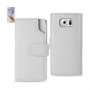 REIKO SAMSUNG GALAXY S6 GENUINE LEATHER WALLET CASE WITH OPEN THUMB CUT IN IVORY