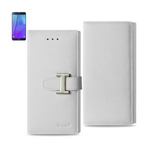REIKO SAMSUNG GALAXY NOTE 5 PLUS GENUINE LEATHER RFID WALLET CASE IN IVORY