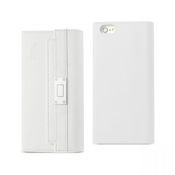 REIKO IPHONE 6S GENUINE LEATHER RFID WALLET CASE AND METAL BUCKLE BELT IN IVORY