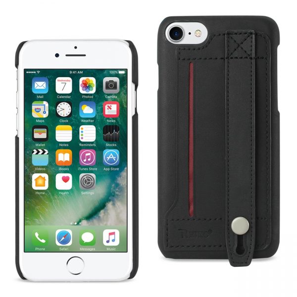 Reiko iPhone 8/ 7 Genuine Leather Hand Strap Case In Black