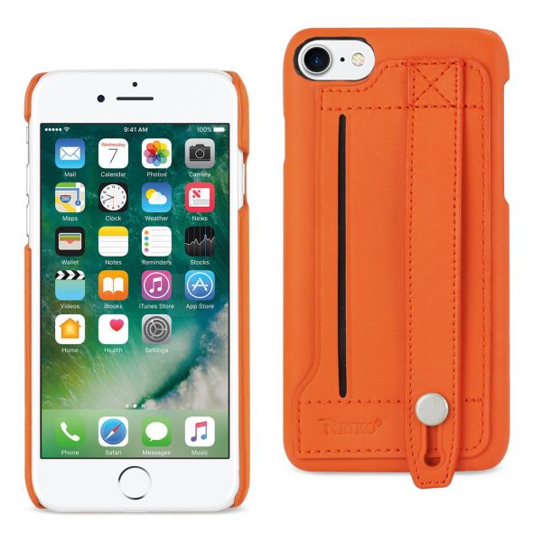 Reiko iPhone 8/ 7 Genuine Leather Hand Strap Case In Tangerine