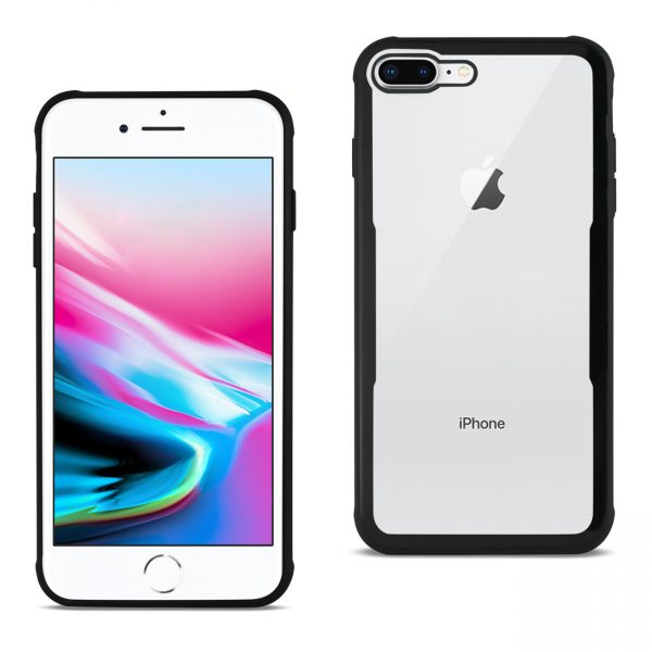 Reiko iPhone 8 Plus Hard Glass TPU Case With Tempered Glass Screen Protector In Clear Black