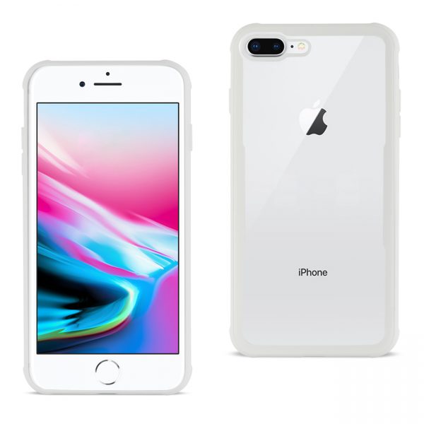 Reiko iPhone 8 Plus Hard Glass TPU Case With Tempered Glass Screen Protector In Clear White