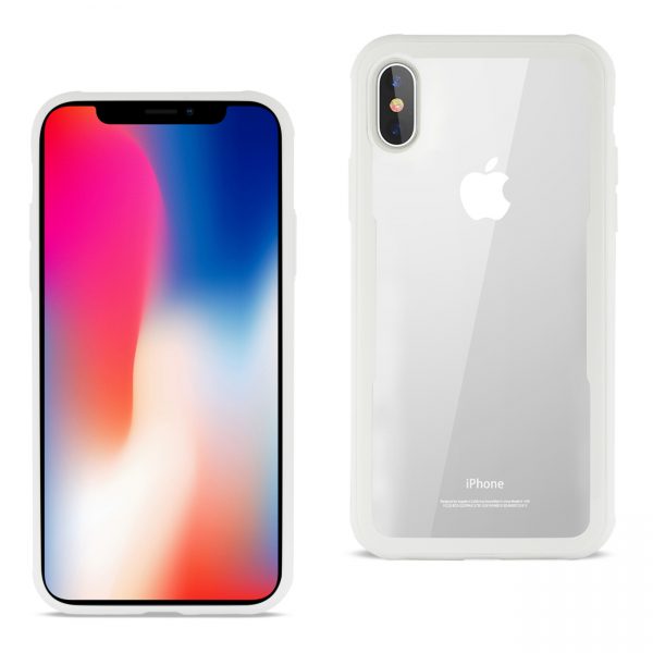Reiko iPhone X/iPhone XS Hard Glass TPU Case With Tempered Glass Screen Protector In Clear White
