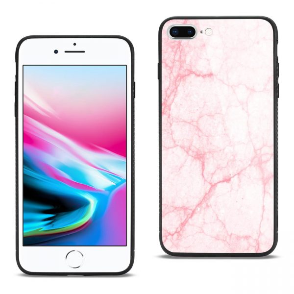 Reiko iPhone 8 Plus Hard Glass Design TPU Case With Pink Marble