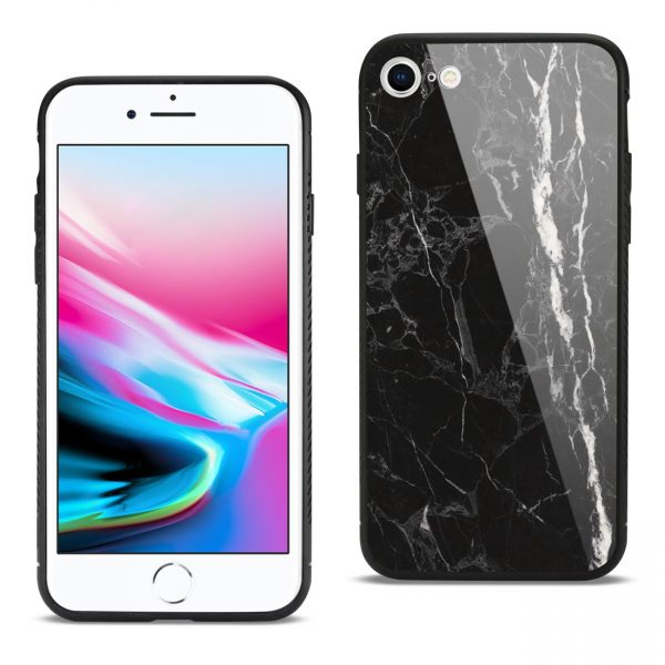 Reiko iPhone 8 Hard Glass Design TPU Case With Black Marble