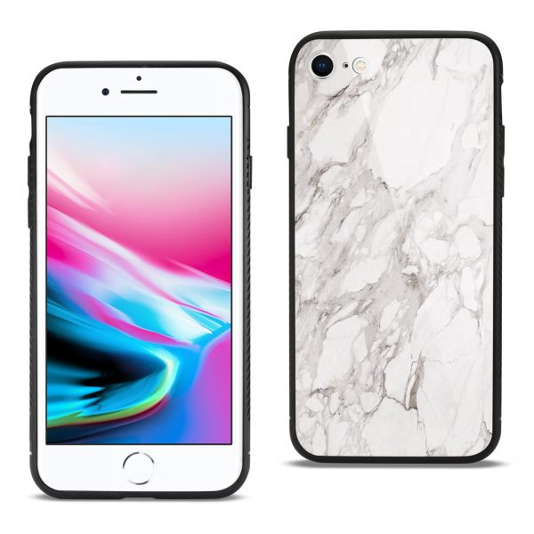 Reiko iPhone 8 Hard Glass Design TPU Case With White Marble