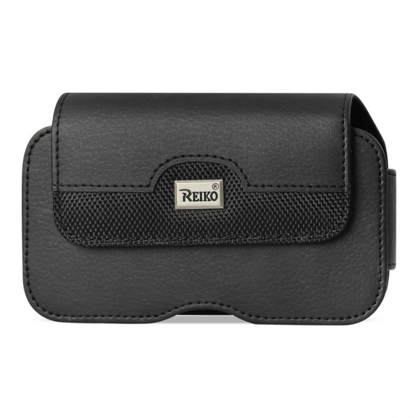 Reiko Horizontal Leather Pouch With Metal Reiko Logo In Black (7.0X3.9X0.7 Inches)