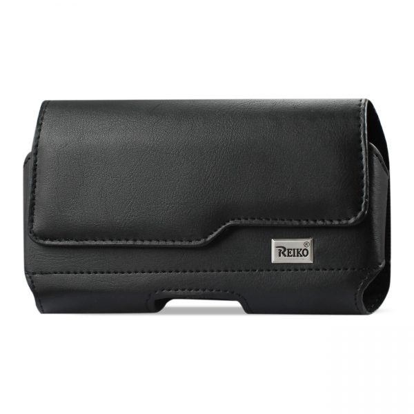 Reiko Horizontal Leather Pouch With Z Lid Pattern With Embossed Logo In Black (5.8X3.0X0.7 Inches)
