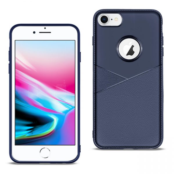 APPLE IPHONE 8 TPU Leather feel Case Leather Fit Flexible Slim Premium Case in Blue