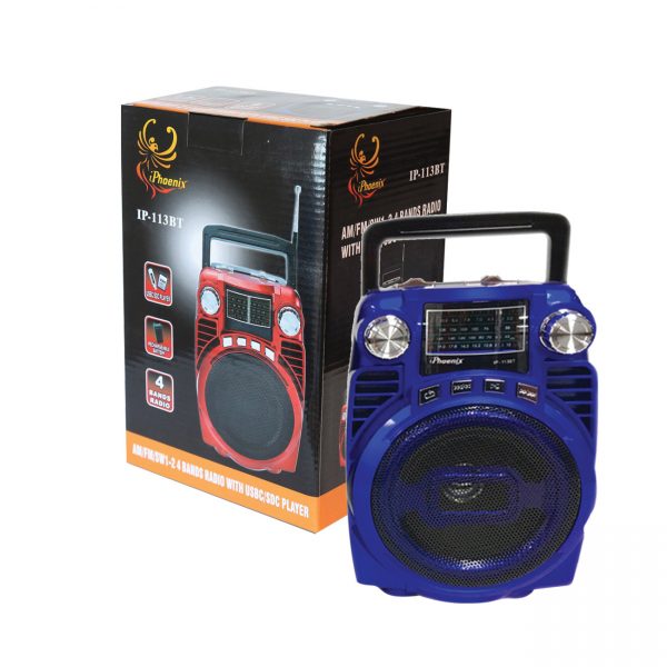 Portable USB FM Radio Bluethooth Speaker Music Player with Foldable handle In Blue