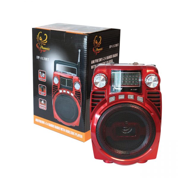 Portable USB FM Radio Bluethooth Speaker Music Player with Foldable handle In Red
