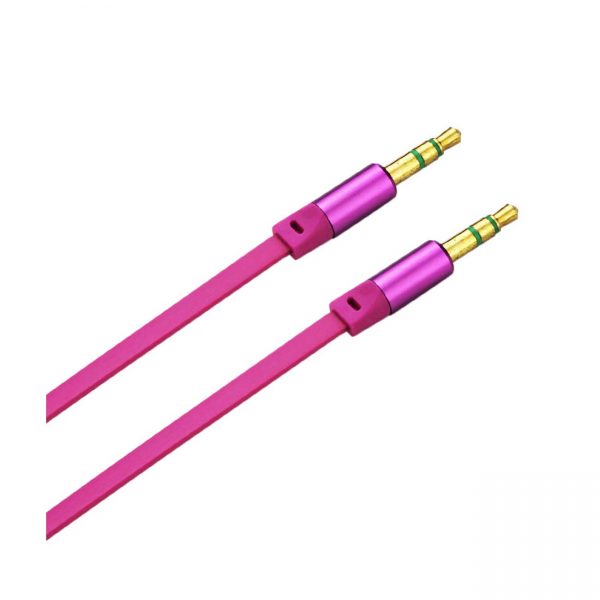 REIKO STEREO MALE TO MALE FLAT AUDIO CABLE 3.2FT IN HOT PINK